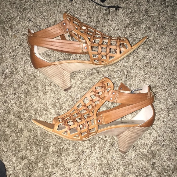 BELLE SIGERSON MORRISON EUC REAL LEATHER WEAVE PEEP TOE SHOES 8.5 - Picture 9 of 14